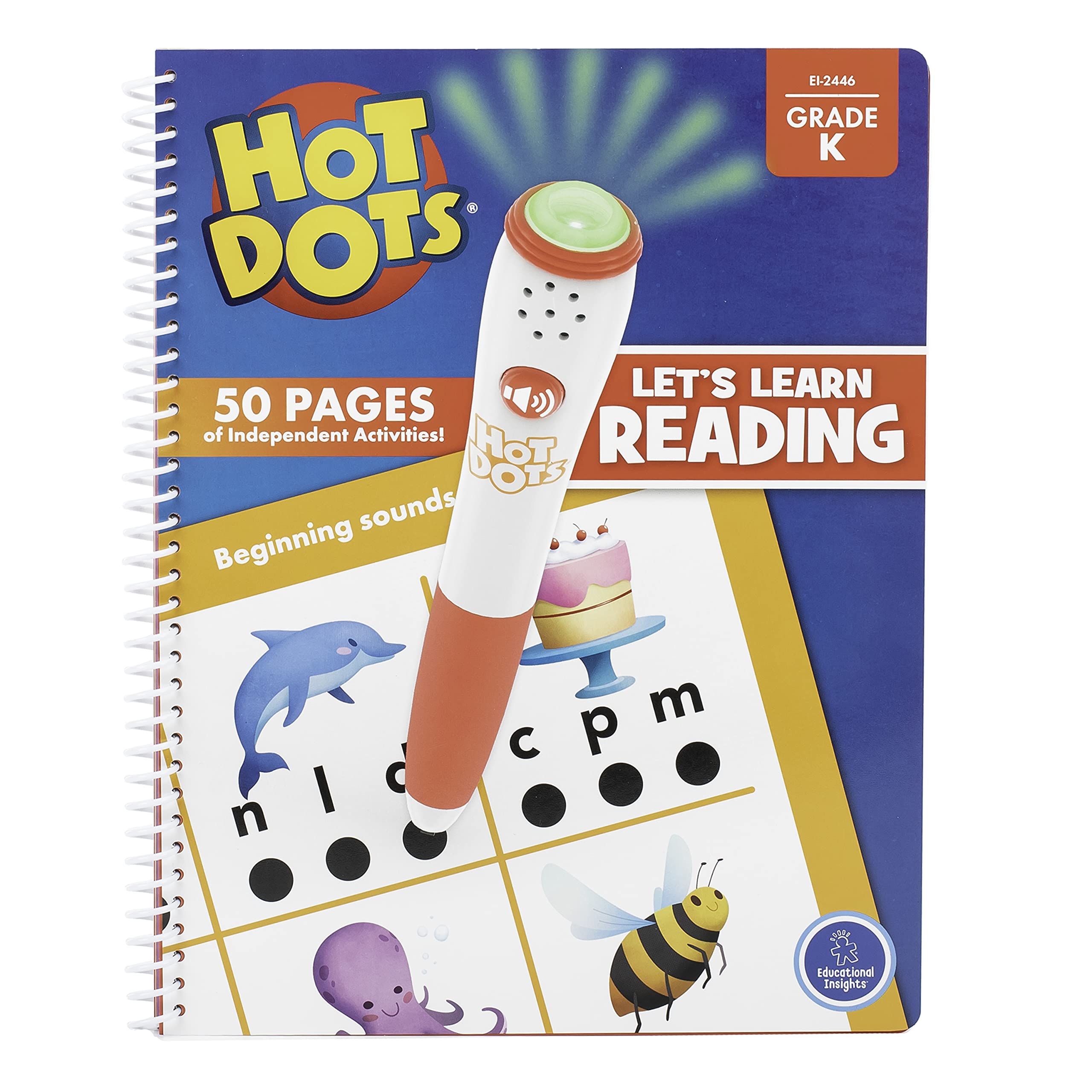 Educational Insights Hot Dots Let's Learn Kindergarten Reading - Learn Spelling & Reading Workbook with Interactive Pen, Ages 5+